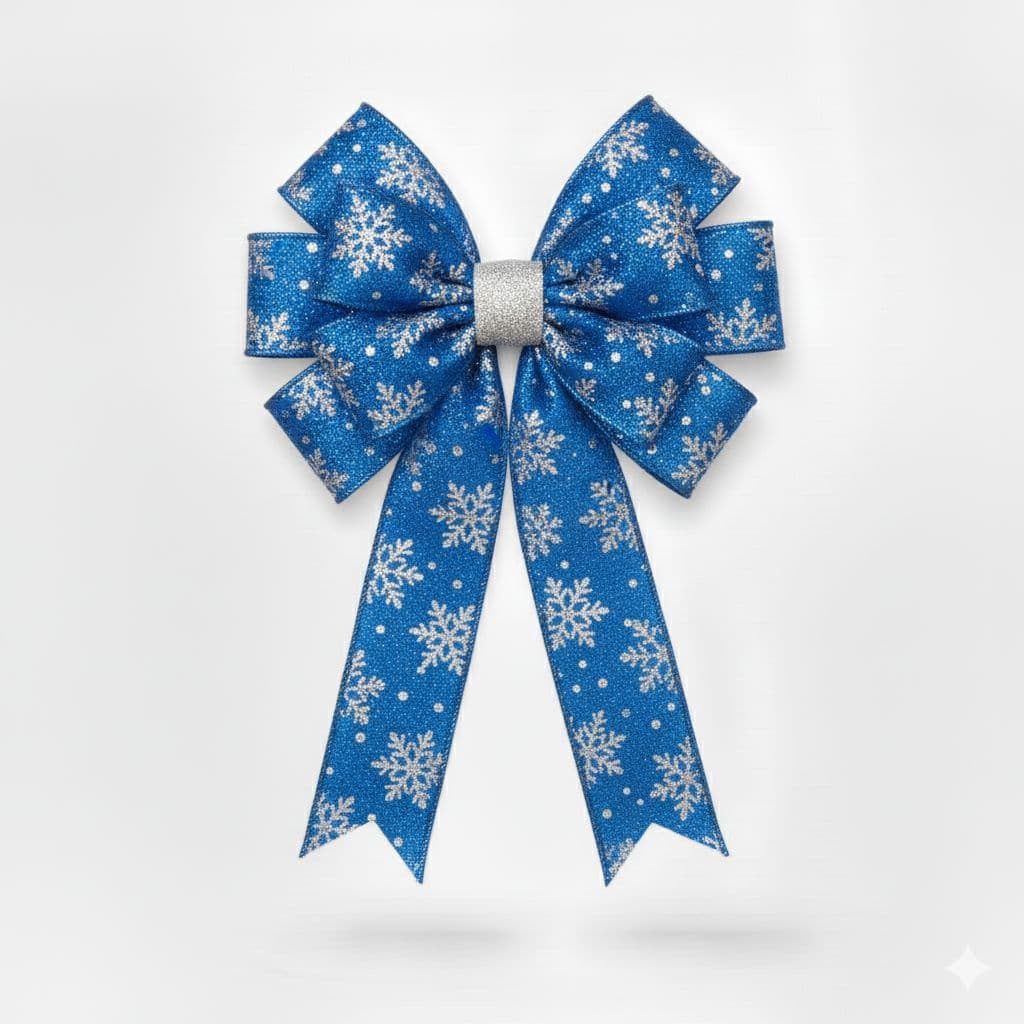 10 Loop Snowflake Bow Blue White
