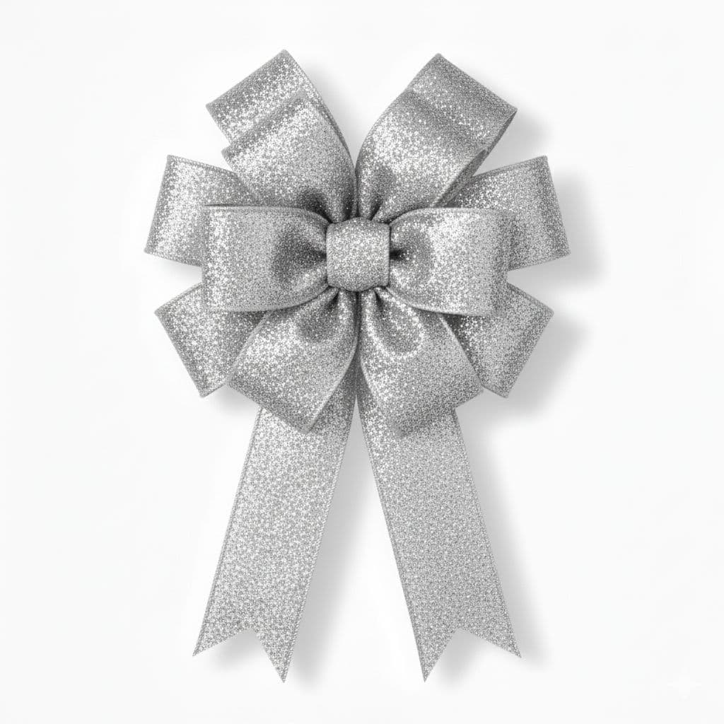 12 Loop Glitter Bow Silver