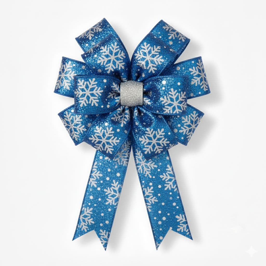 12 Loop Snowflake Bow Blue White