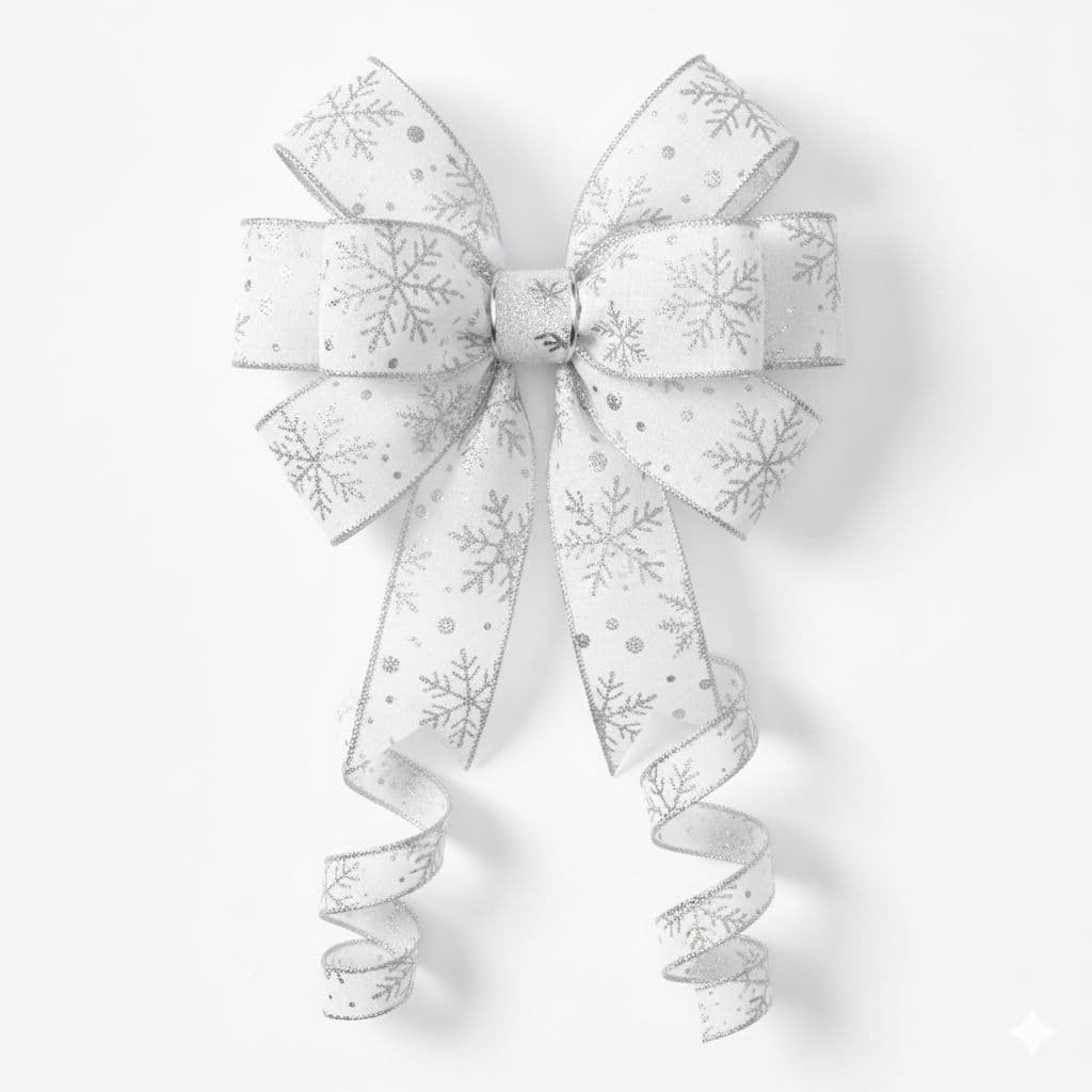 8 Loop Snowflake Bow White Silver