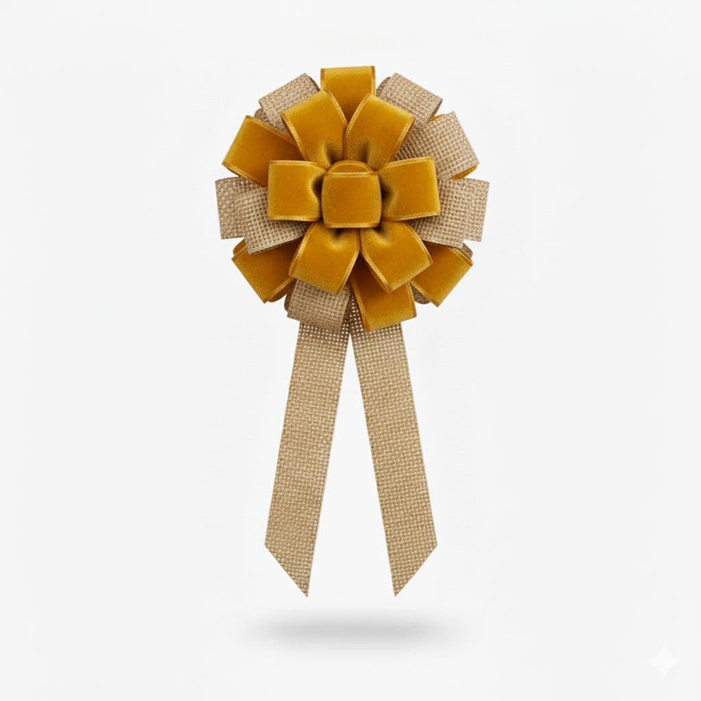 18 Loop Burlap Velvet Mix Bow Gold