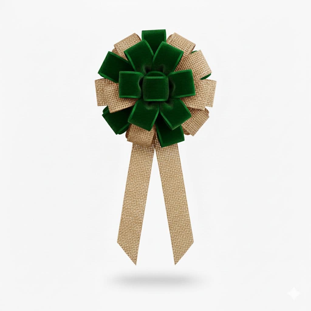 18 Loop Burlap Velvet Mix Bow Green