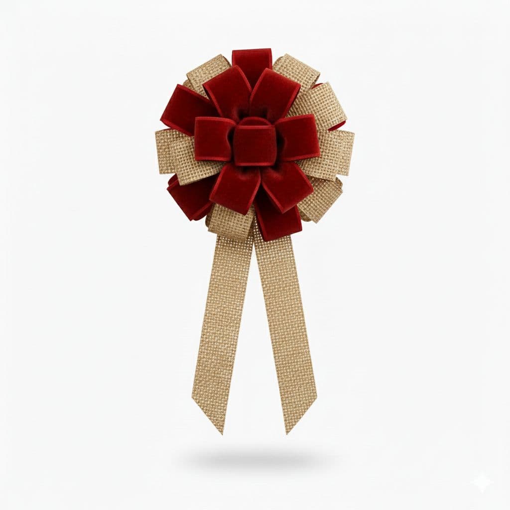 18 Loop Burlap Velvet Mix Bow Red