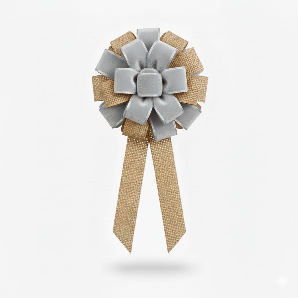 18 Loop Burlap Velvet Mix Bow Silver