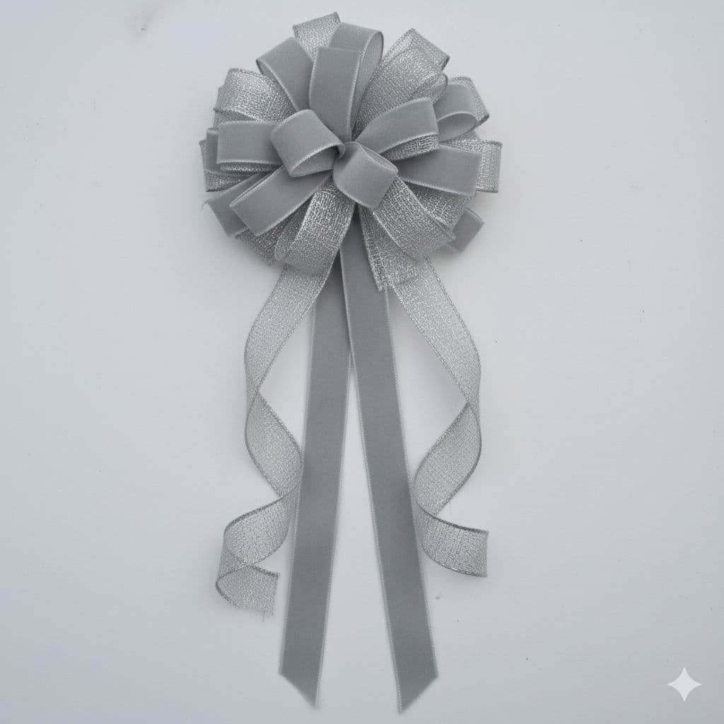 20 Loop Burlap Velvet Mix Bow Silver