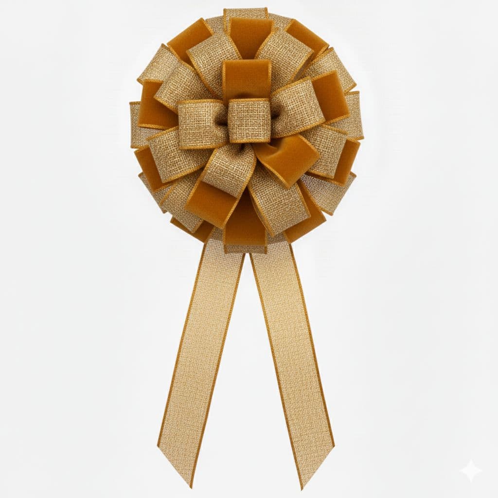 24 Loop Burlap Velvet Mix Bow Gold