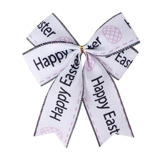White Happy Easter Text Bow 4 Loops