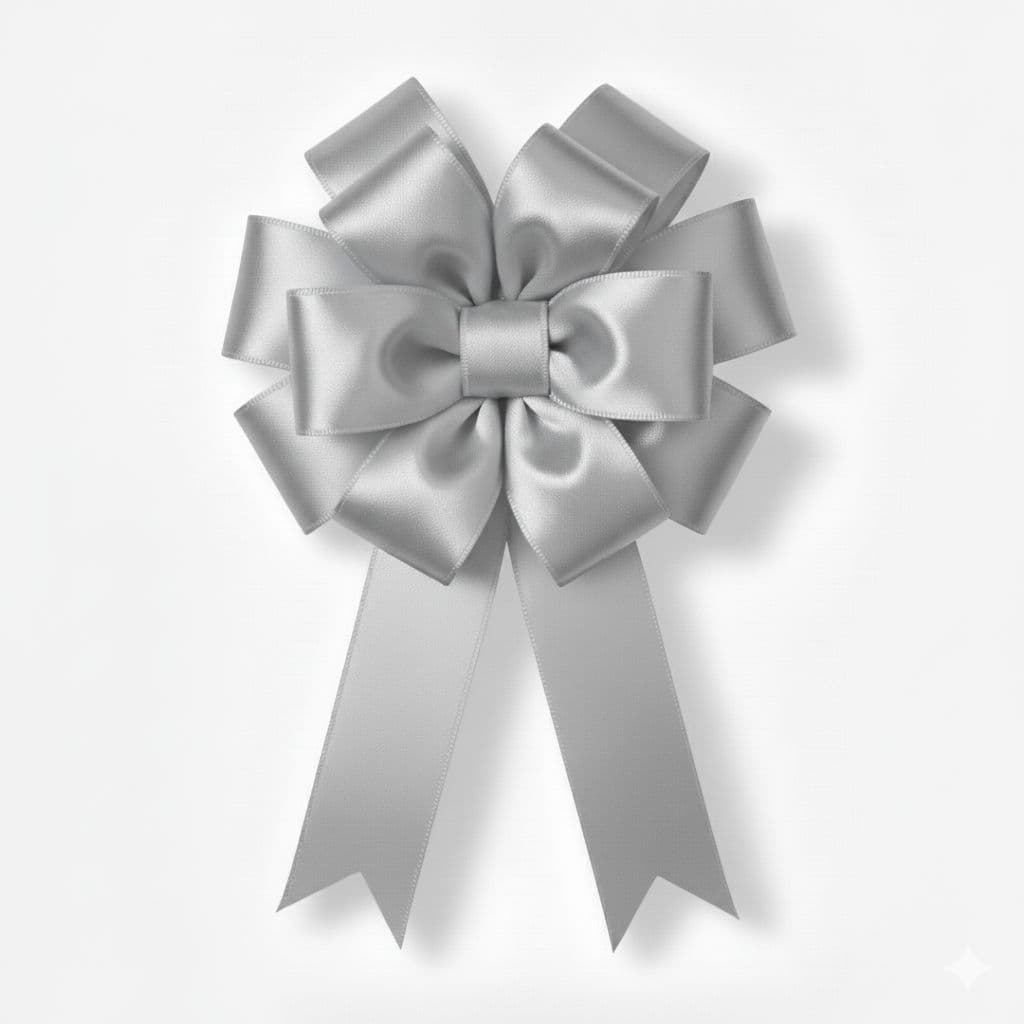 12 Loop Satin Bow Silver