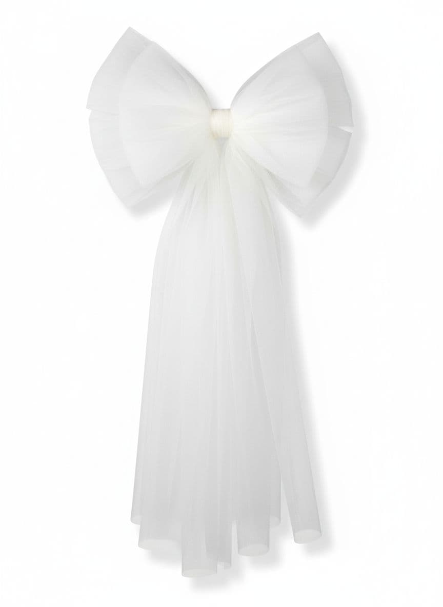 6 Loop Tulle Bow White