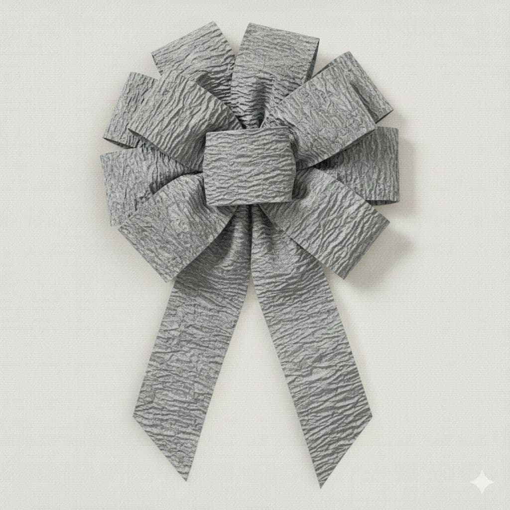 10 Loop Crinkle Ribbon Bow Silver
