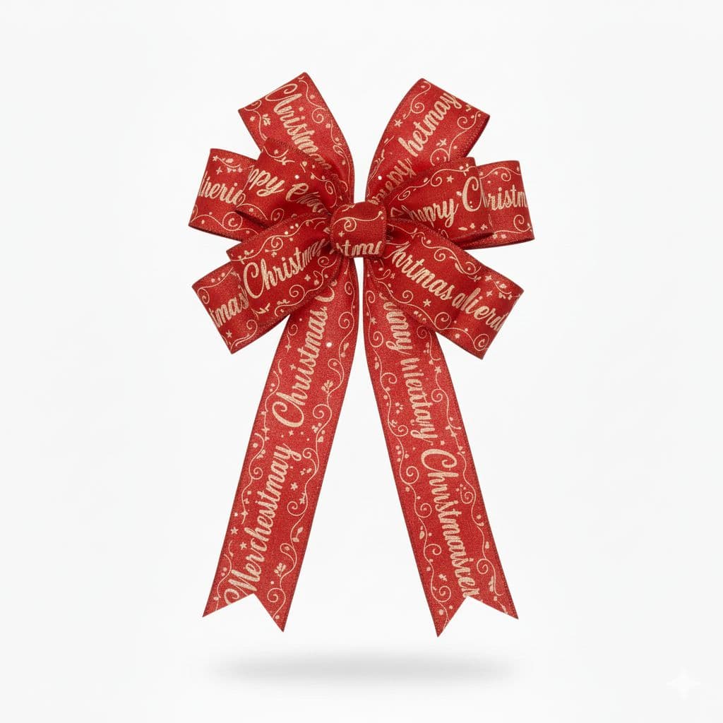 10 Loop Printed Ribbon Bow Red Script