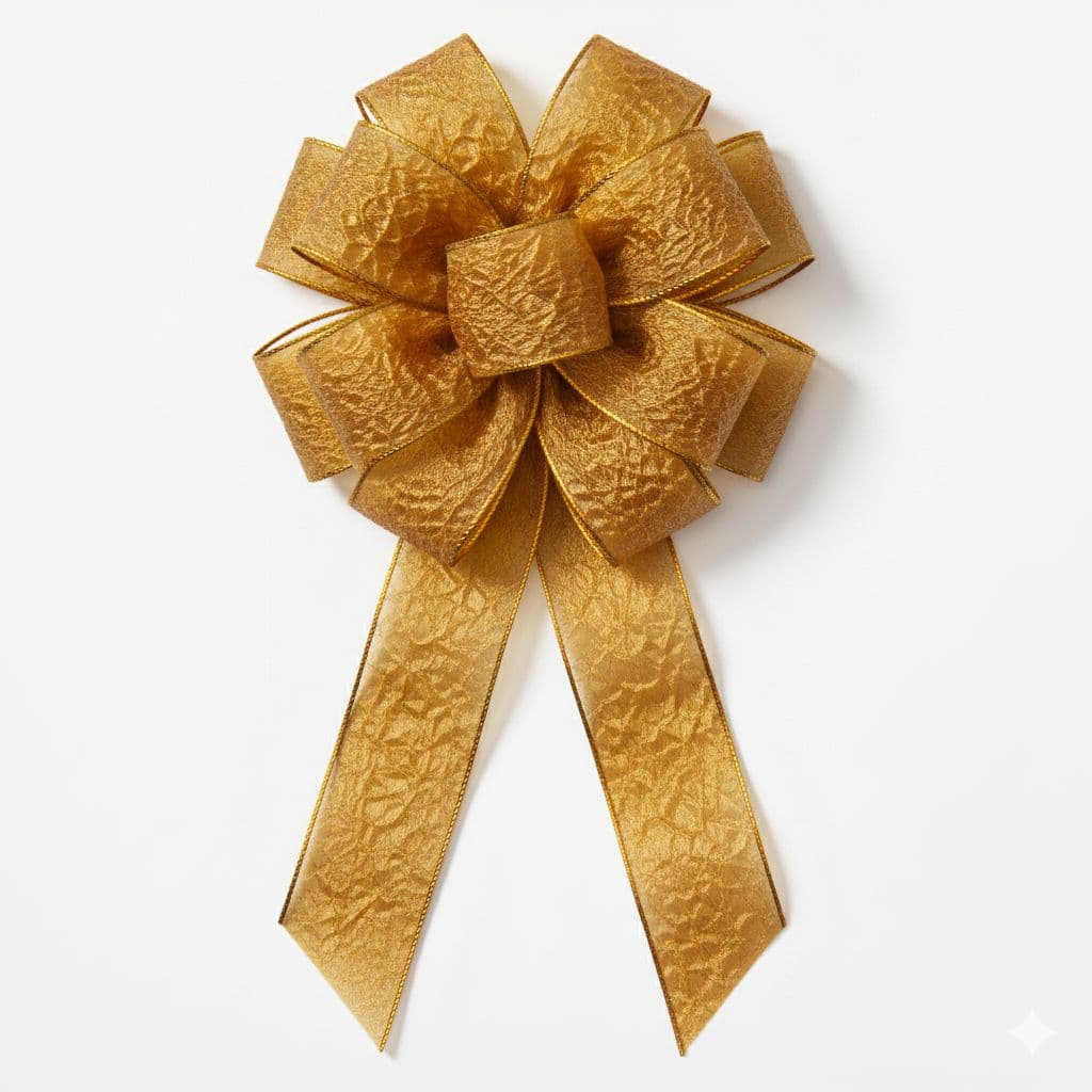 12 Loop Crinkle Ribbon Bow Gold
