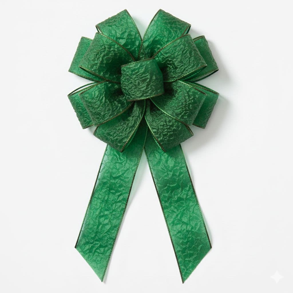 12 Loop Crinkle Ribbon Bow Green