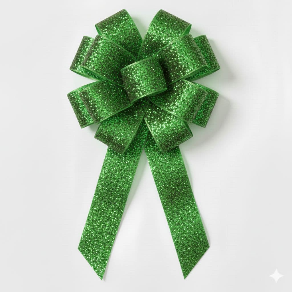 12 Loop Frosted Bow Green