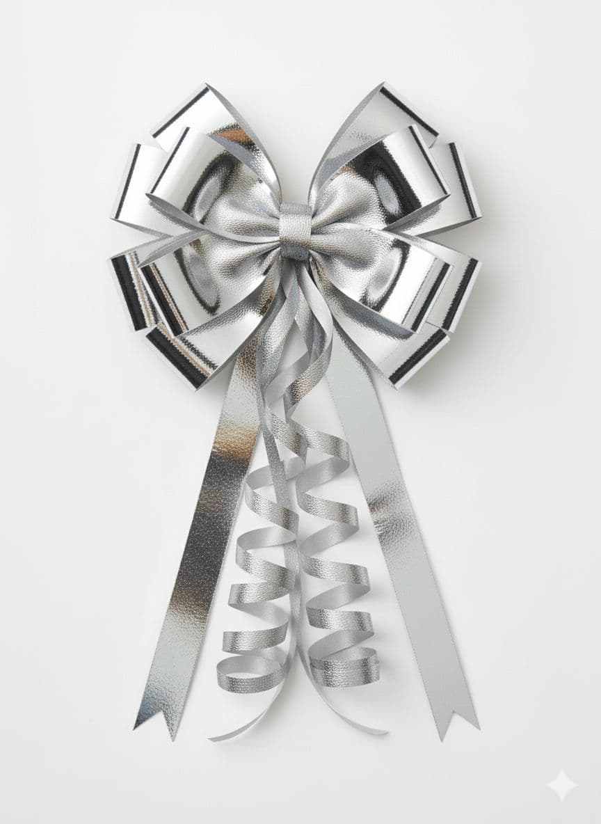 12 Loop Metallic Sheen Bow Silver