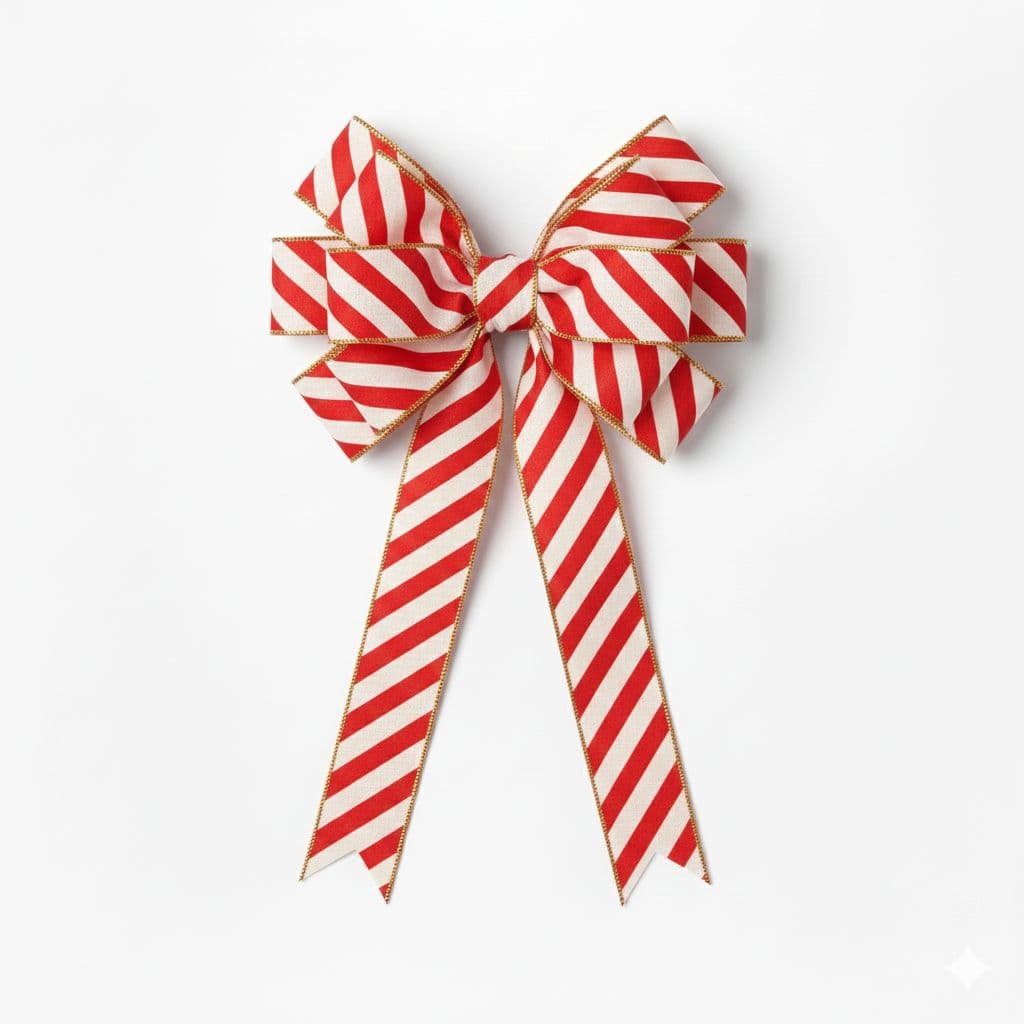 12 Loop Printed Ribbon Bow Candy Cane