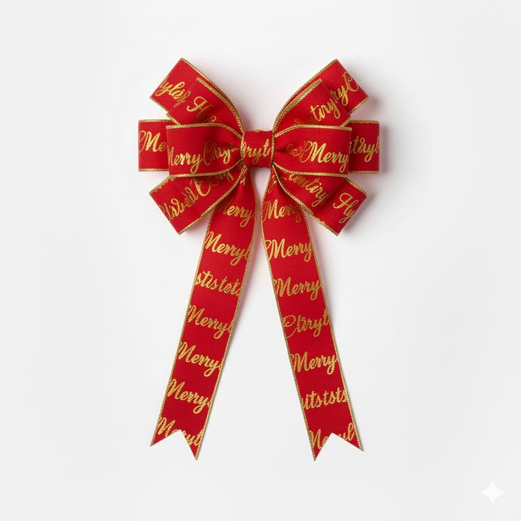 12 Loop Printed Ribbon Bow Red Script