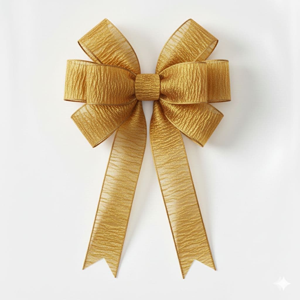 8 Loop Crinkle Ribbon Bow Gold