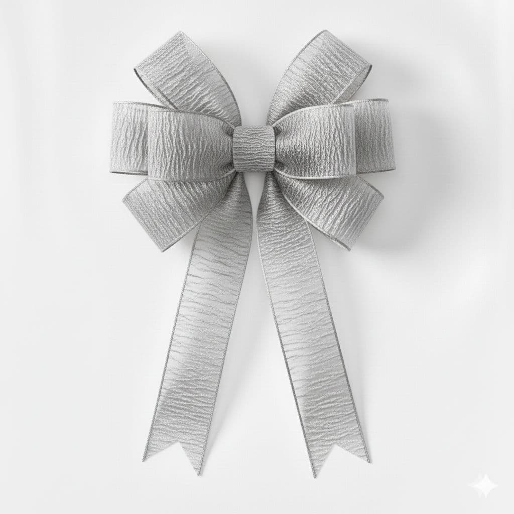 8 Loop Crinkle Ribbon Bow Silver