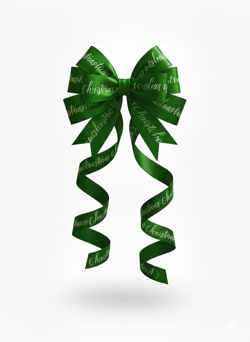8 Loop Printed Ribbon Bow Green Script