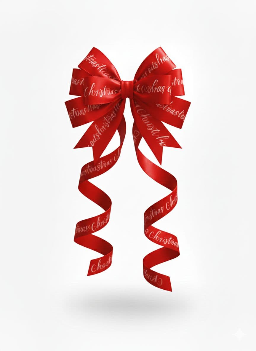 8 Loop Printed Ribbon Bow Red Script