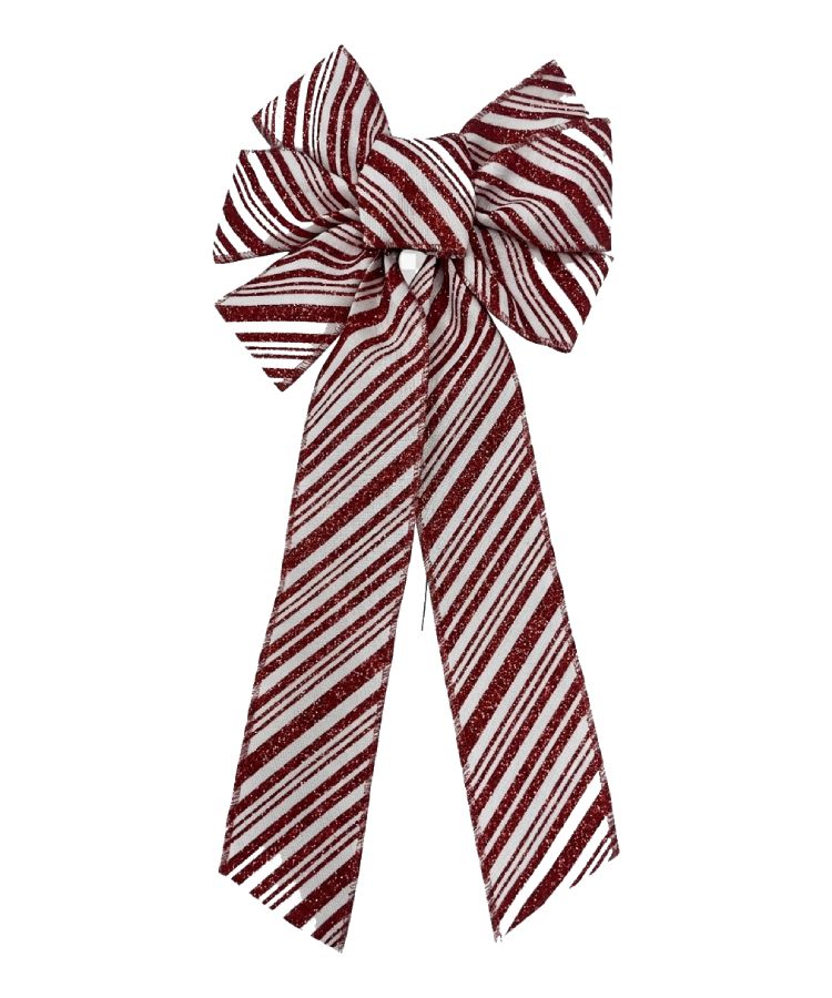 Red White Ribbon Bow 14 Inch 8.5 Inch 7 Loop