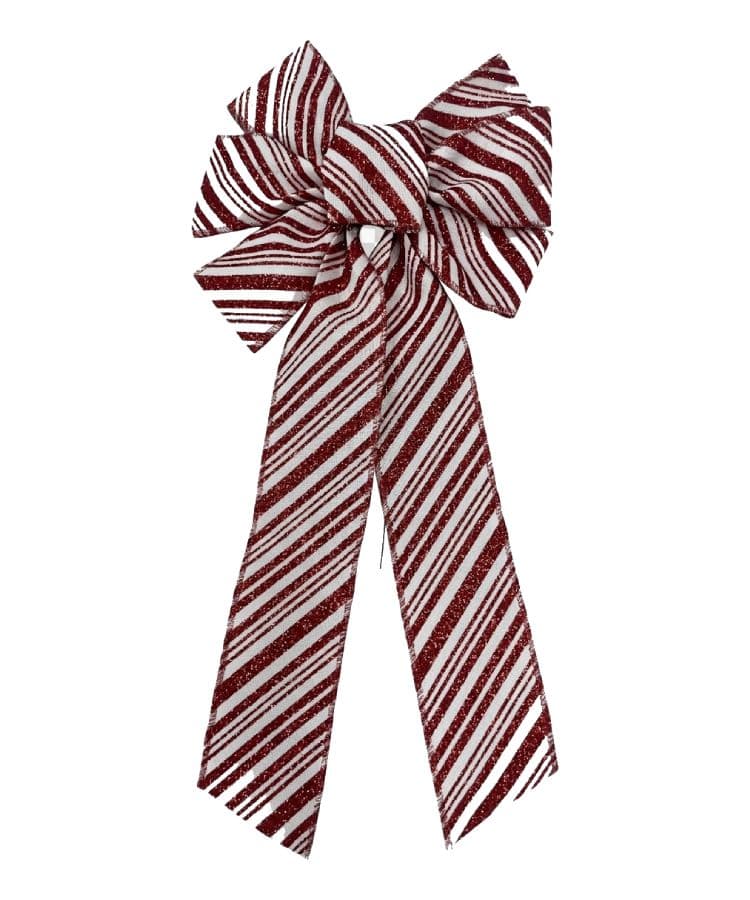 Red White Ribbon Bow 14 Inch 8.5 Inch 7 Loop