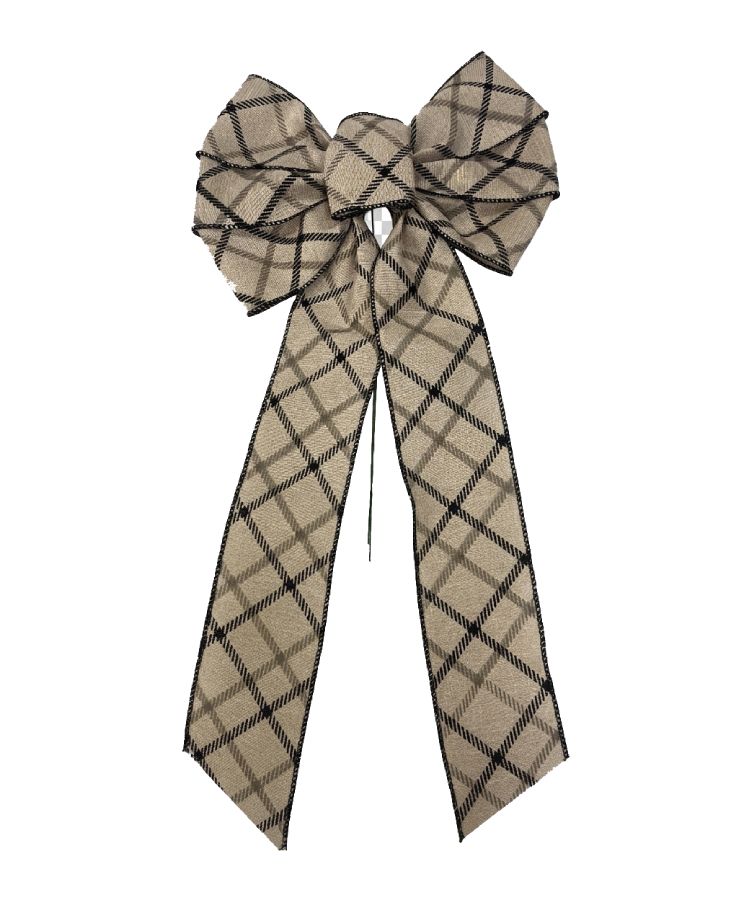 Rustic Plaid Ribbon Bow 14 Inch 7 Loop Wired