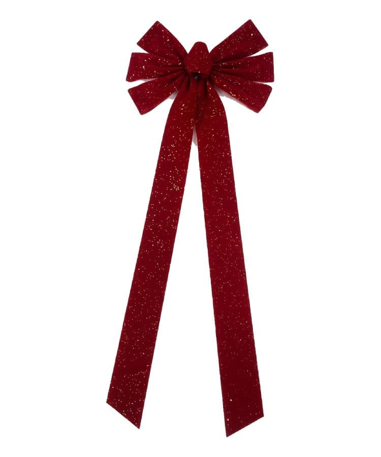 Red Velvet Gold Glitter Ribbon Bow 26 Inch 7 Loop